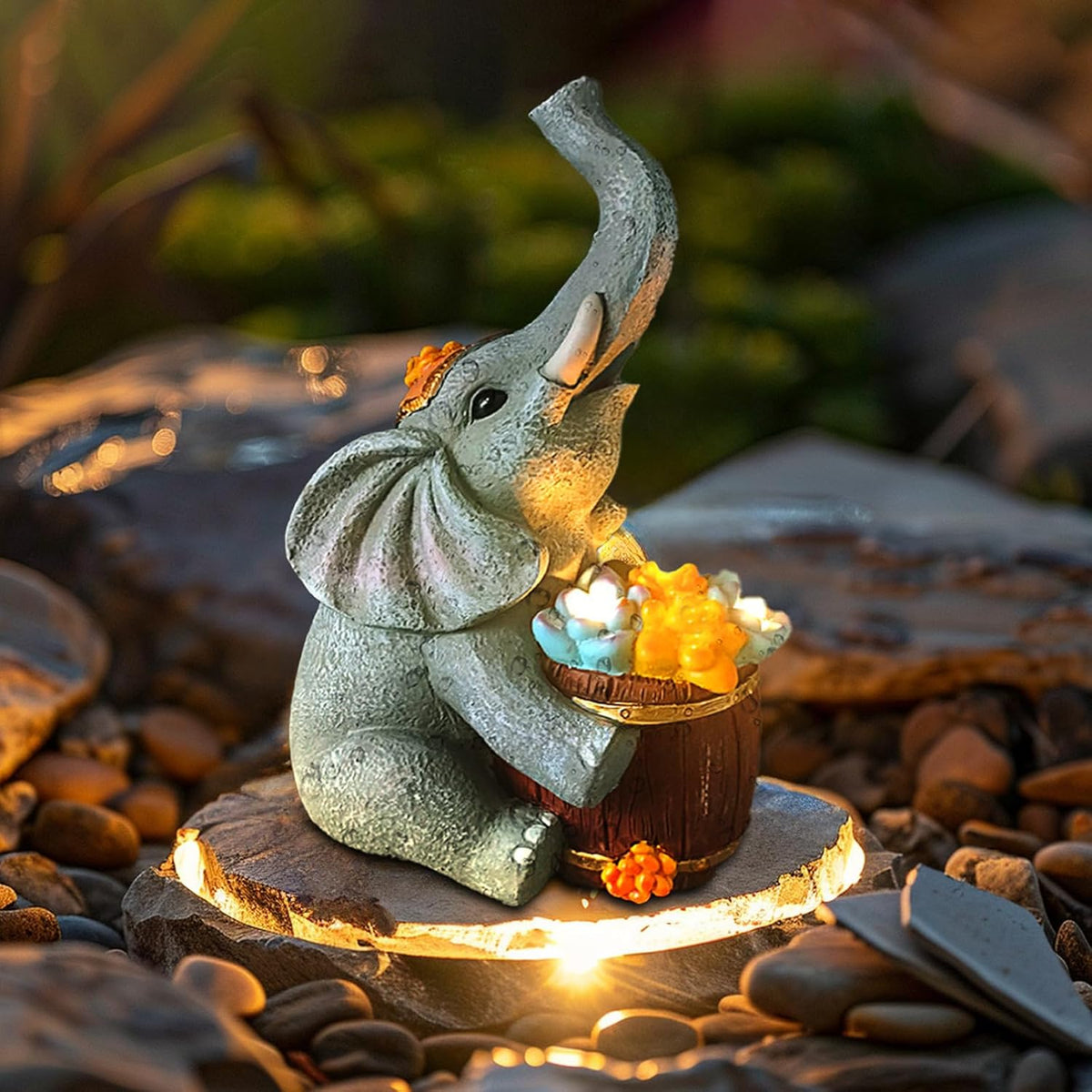 Solar Garden Elephant Statue Lights I6513