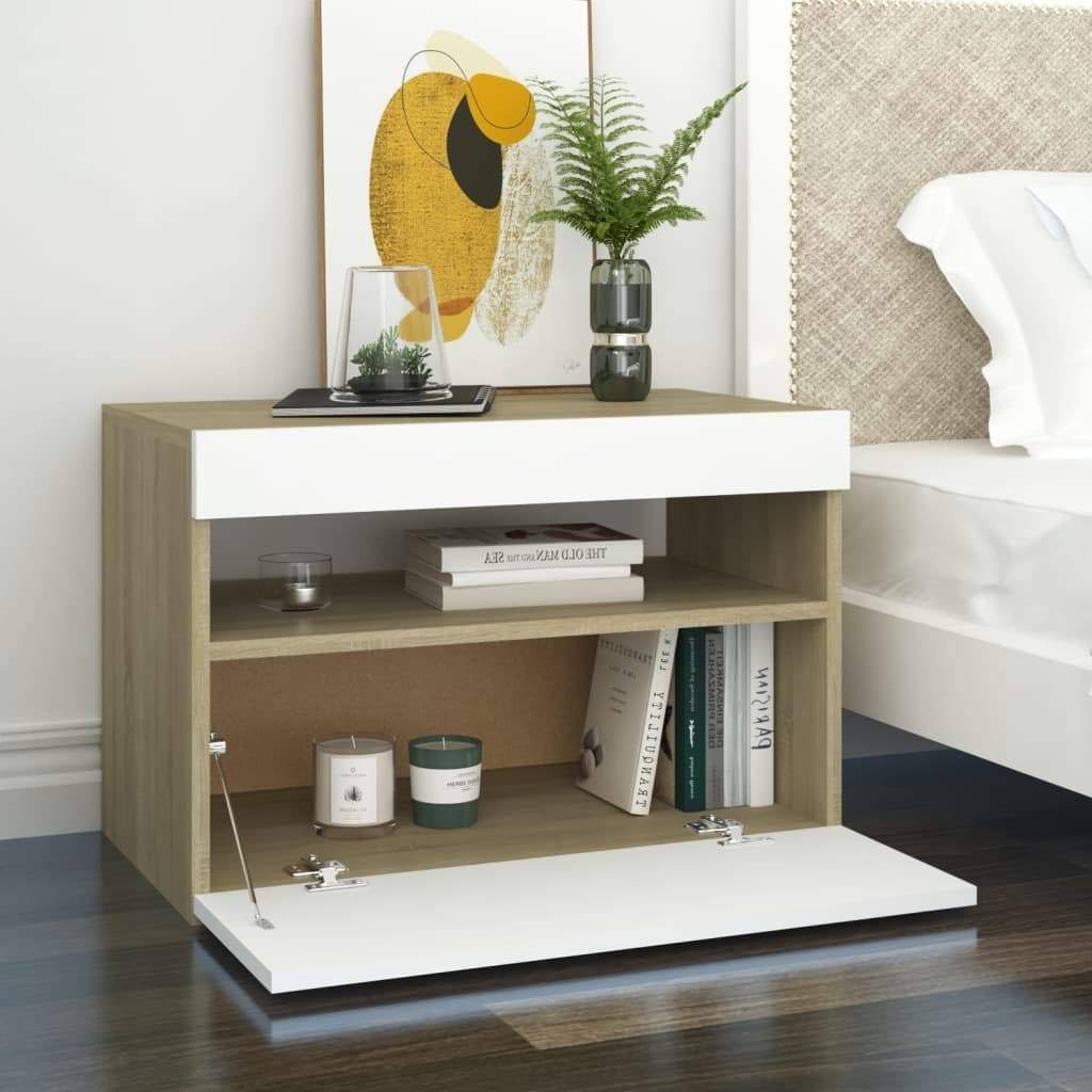 White and Sonoma Oak TV Cabinet with LED Lights U8458