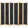 6-Panel Room Divider Black Fabric O7409