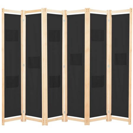 6-Panel Room Divider Black Fabric O7409