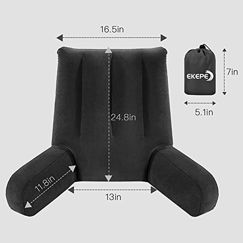 Grey Inflatable Reading Backrest Pillow with Arm Support Y37450