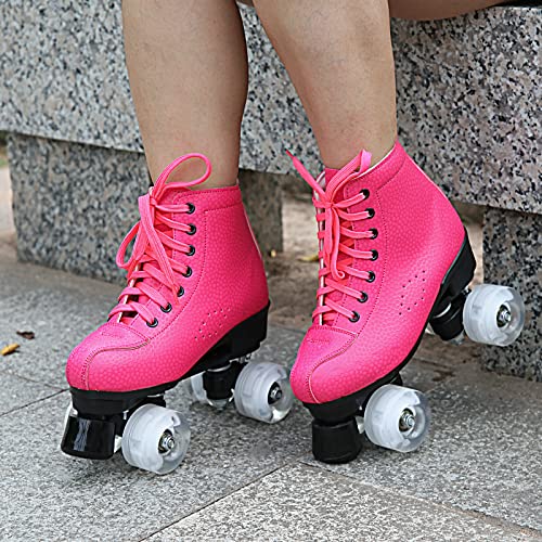 High-top Classic Double-Row Roller Skates Shoes with 4 Shiny Wheels PU Leather G37408