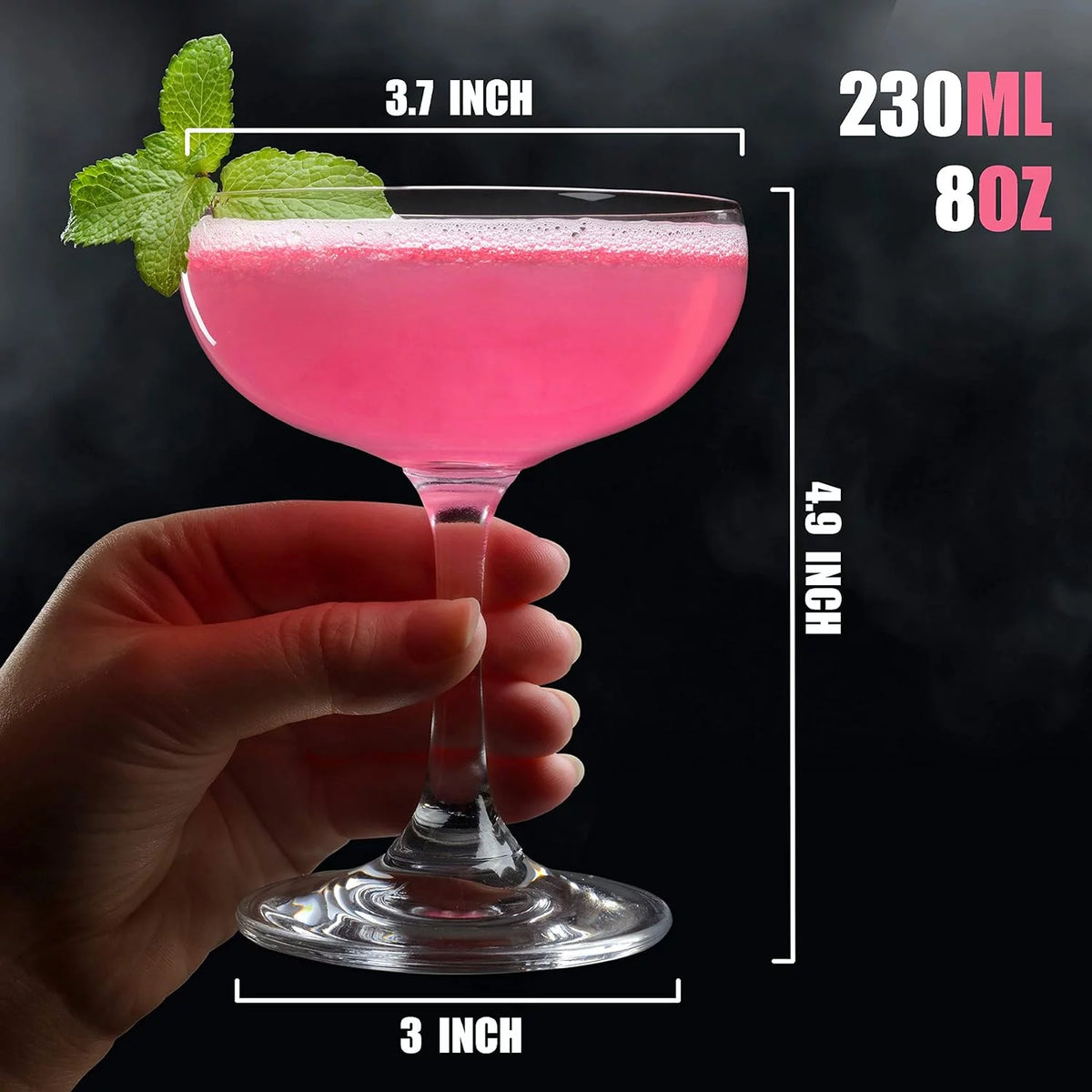 Coupe Cocktail Glasses Set of 2 8oz Crystal Glassware A148