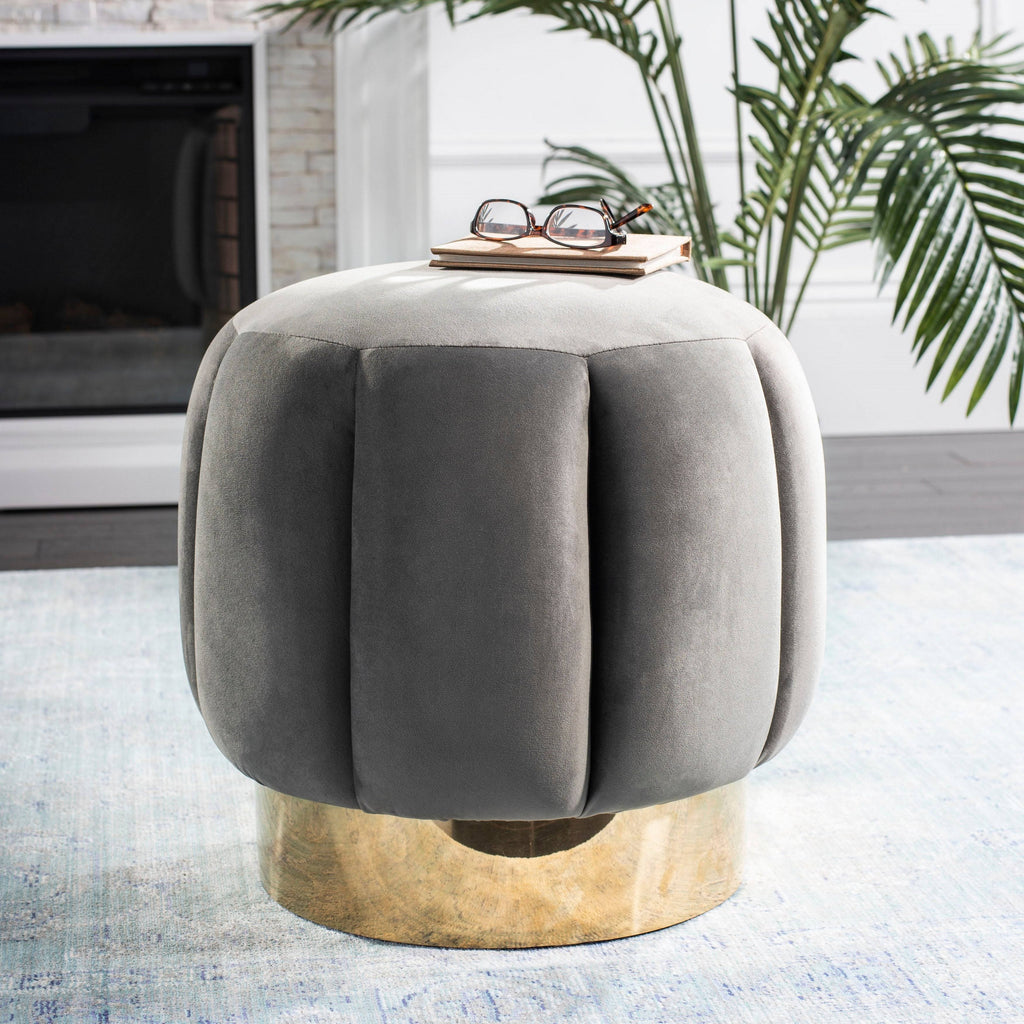 Dark Gray Channel Tufted Ottoman B805