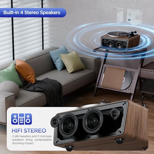 Vinyl Record Player Bluetooth Turntable with 4 Stereo Speakers Belt Drive 2-Speed J608409