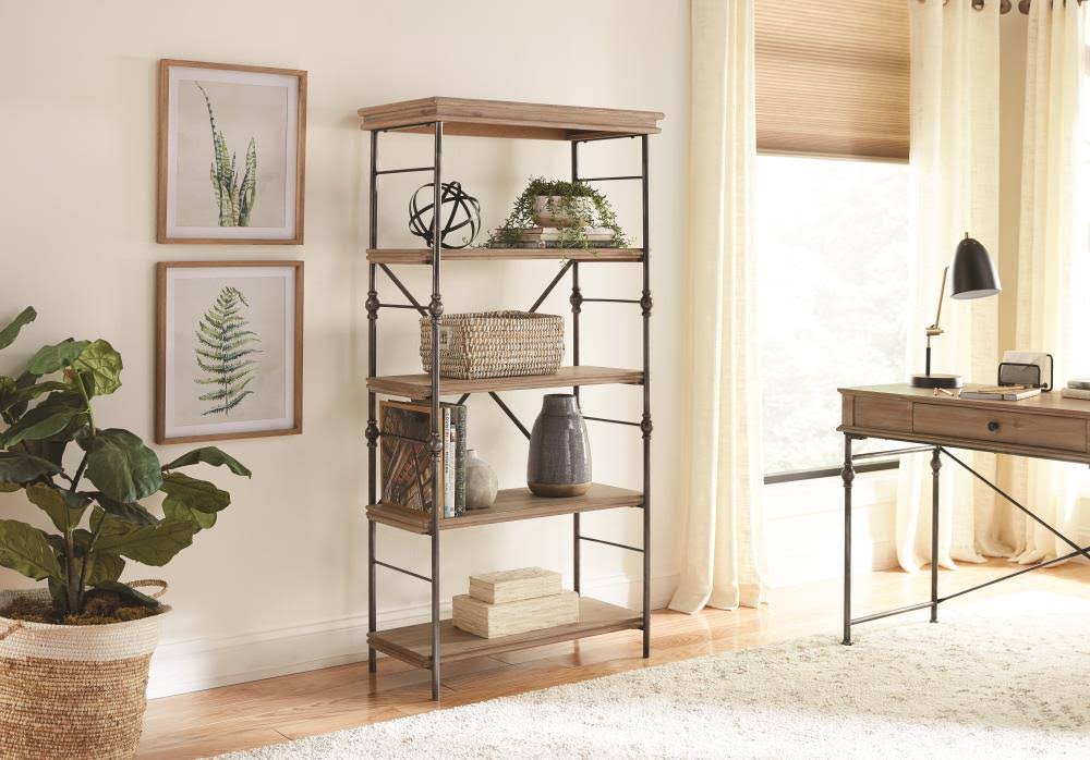 Natural Metal 5-Shelf Bookcase in Brown S93193