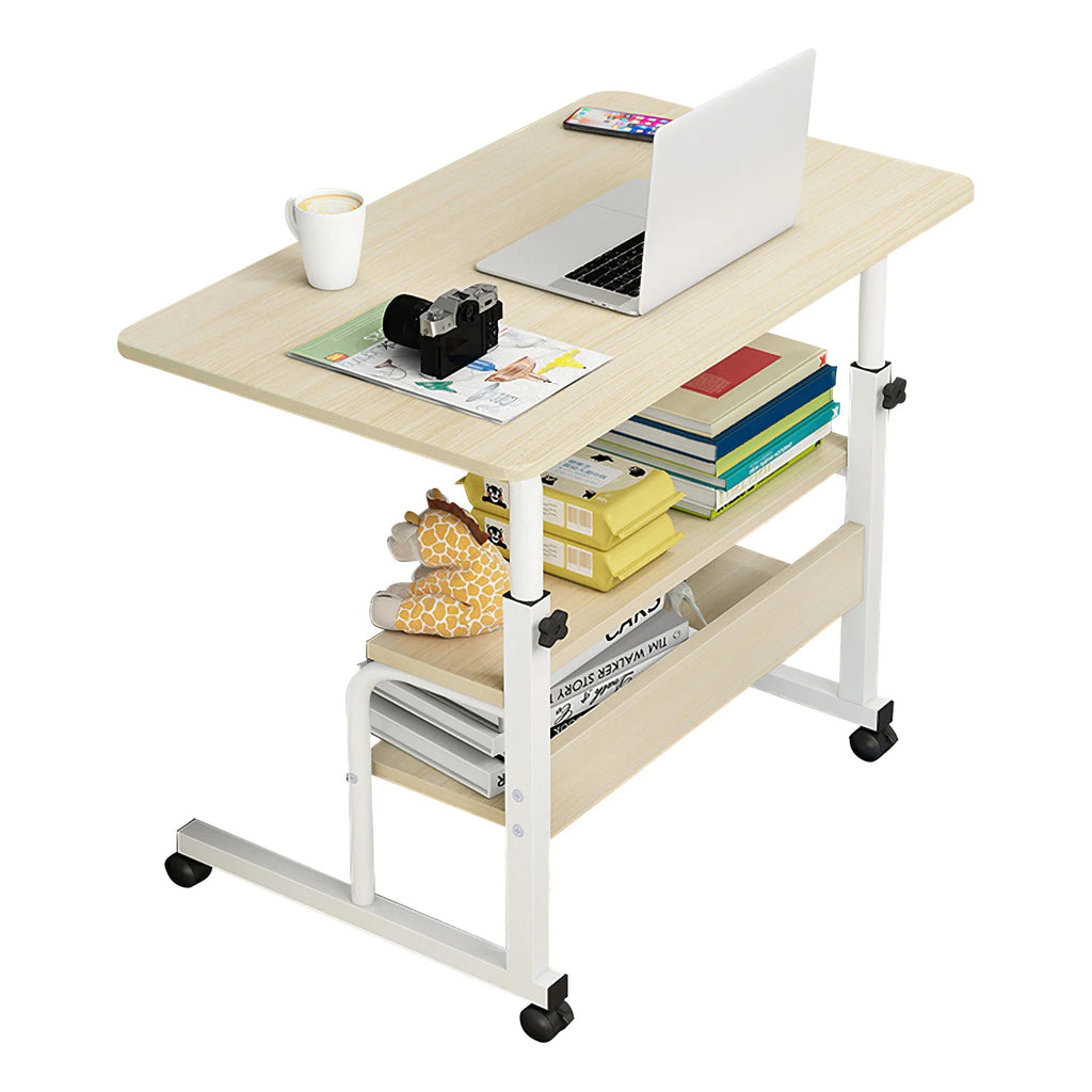 Beige 3-Tier Mobile Laptop Desk with Rolling Wheels K647