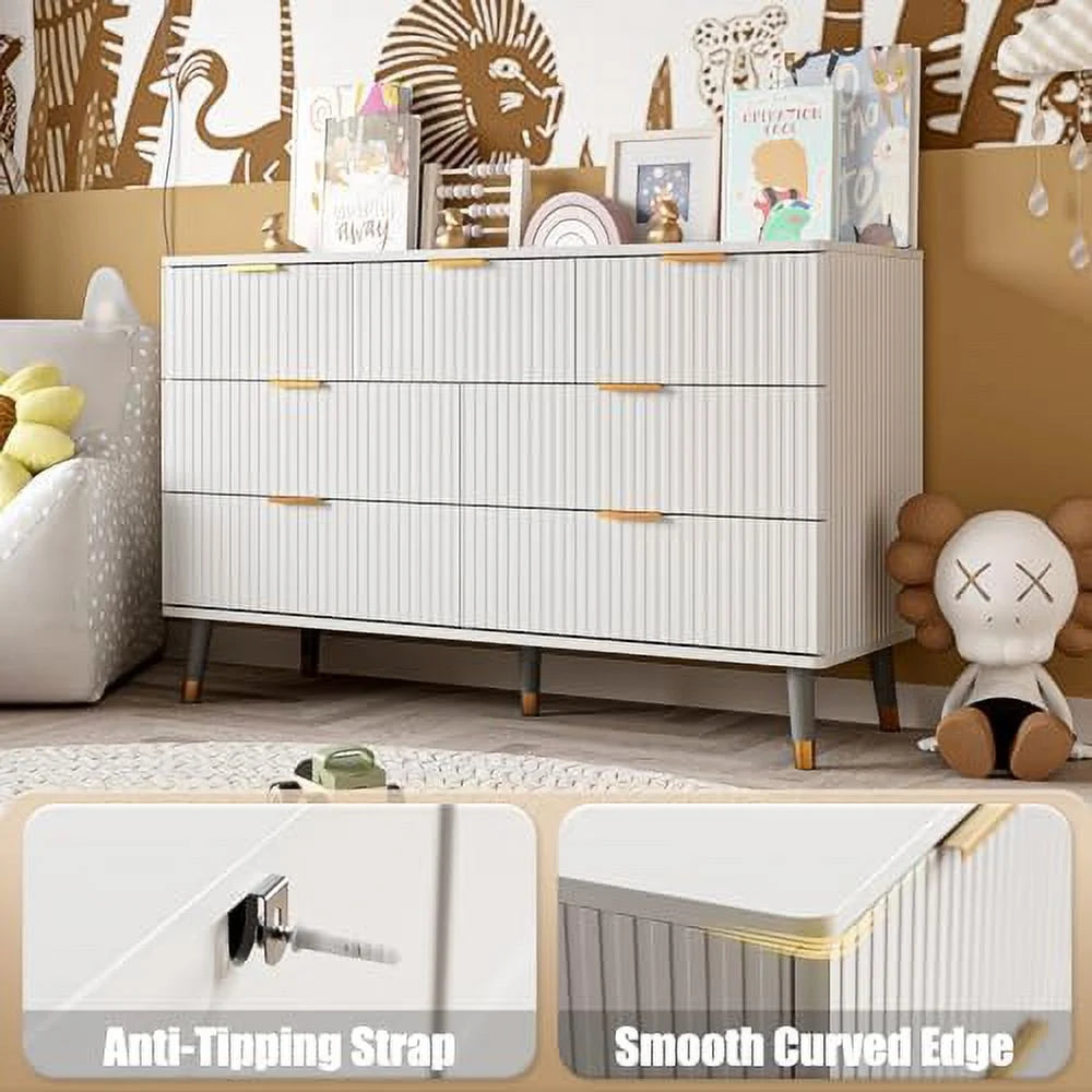 7 Drawer White Gold Wood Dresser C340