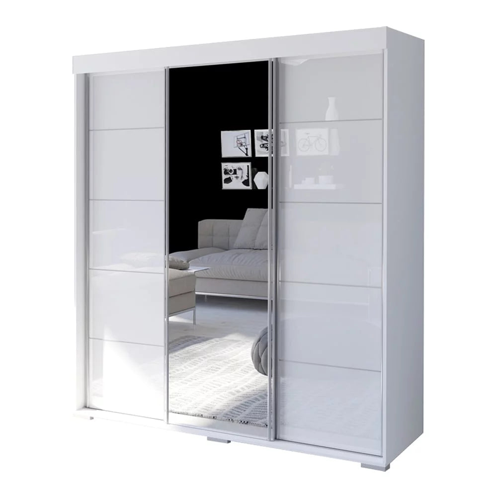 Black 3-door Wardrobe Armoire with Mirror A980