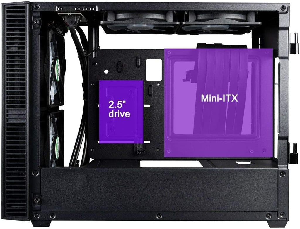 Mini ITX Desktop Case with 120mm Liquid CPU Cooler and 650W Power Supply D1868