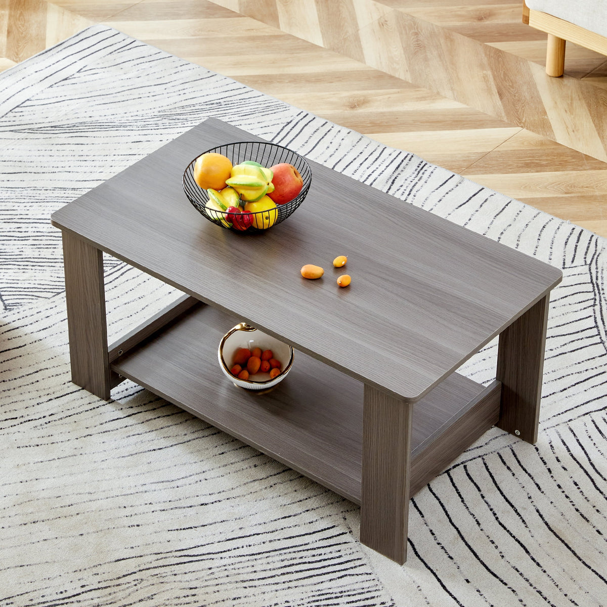 Gray Wood Grain Double Layered Rectangular Coffee Table Q243