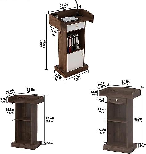 Wood Stand Floor Standing Podium with Storage Shelf Q865372