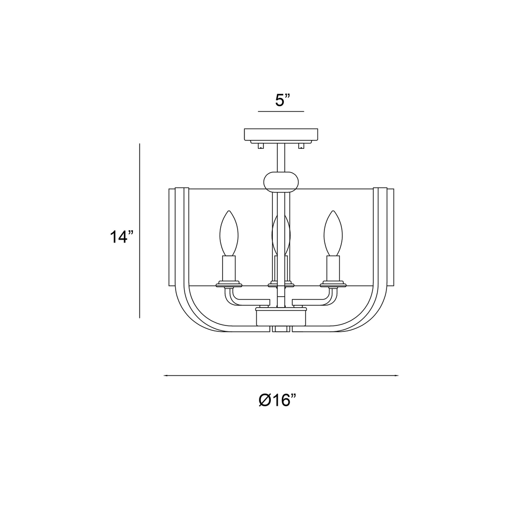 3 Light Semi-Flush Mount Brass W2521