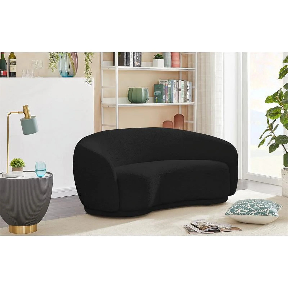 Black Boucle Fabric Loveseat K612
