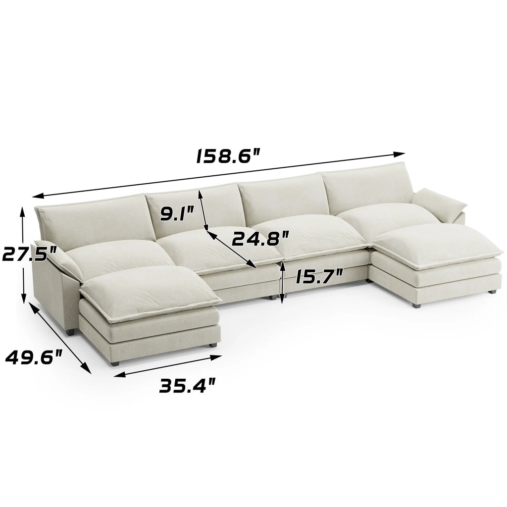 U-Shape 4 Seat Sectional Sofa with Chaise Lounge Gray P84535