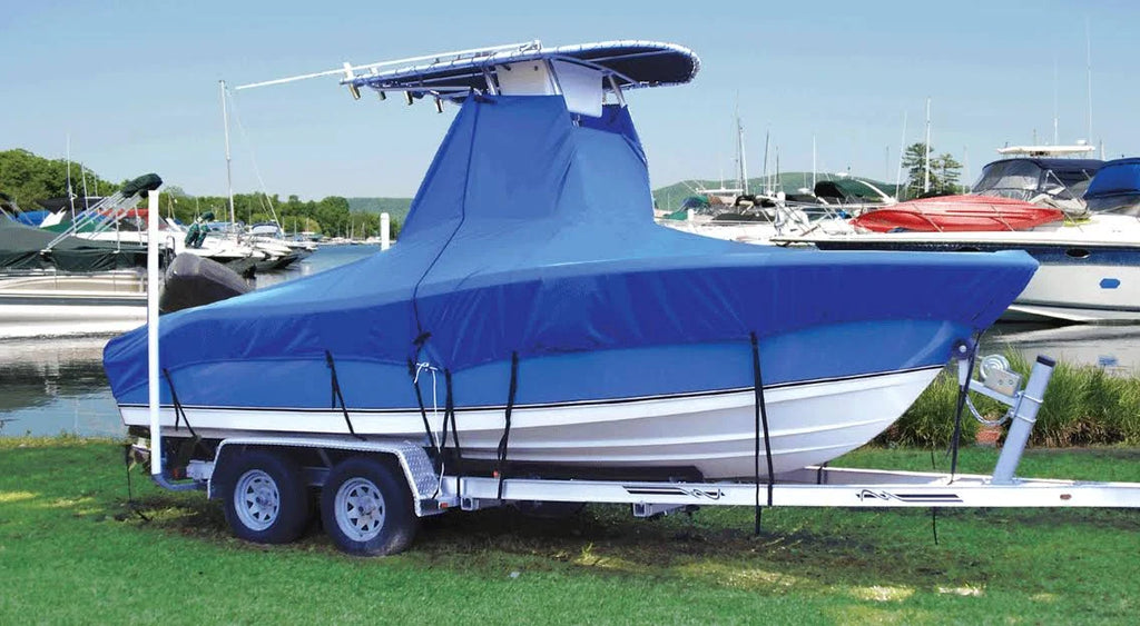 22 x 102 Boat Cover with Fixed T-Tops and Bow Rails B471958