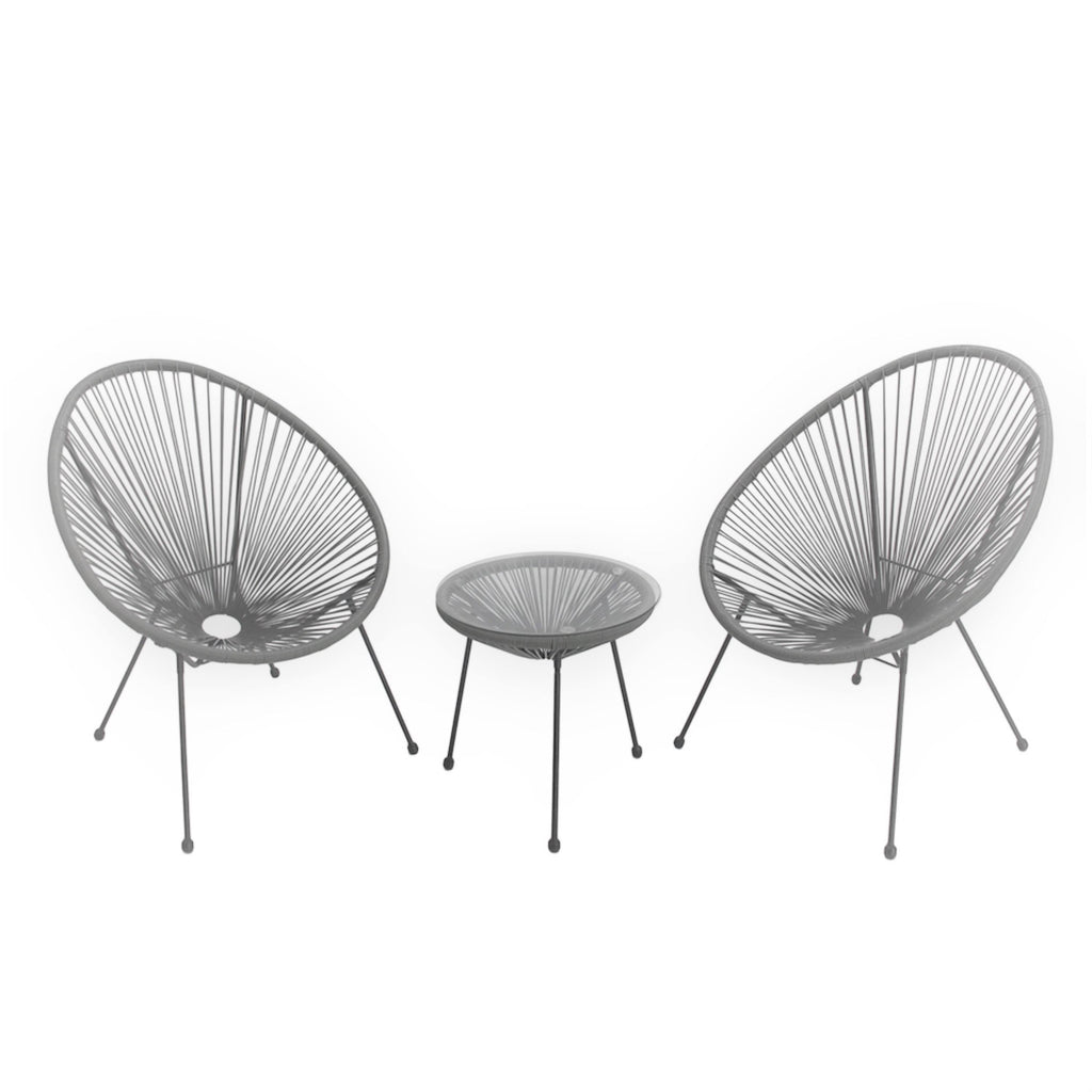 Light Weight Woven Basket Patio Chair with Table 2pc Grey F7982