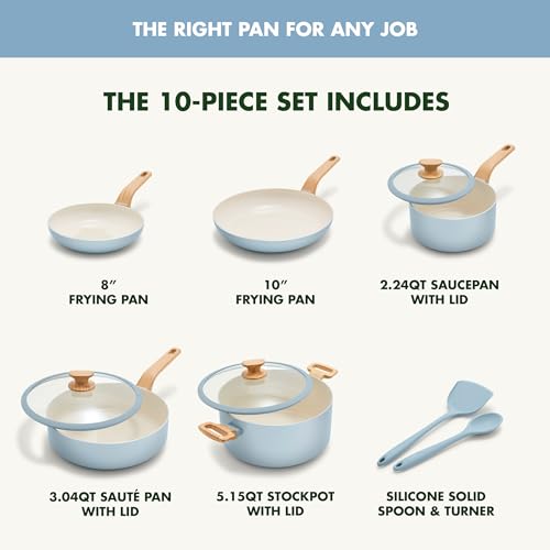 10 Piece Ceramic Nonstick Cookware Pots and Pans Set, Blue F711575