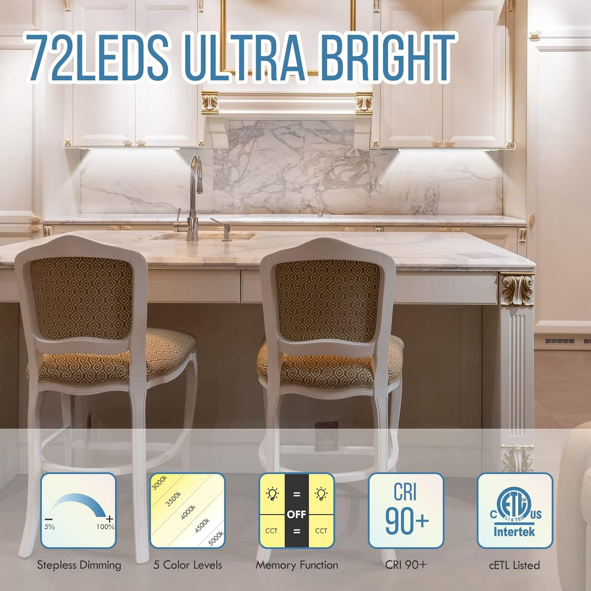 LED Under Cabinet Light, 18 Inch, 9W, 720lm, Dimmable, 5 Color Temperature, Pack of 2 D6366