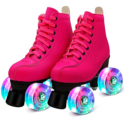 High-top Classic Double-Row Roller Skates Shoes with 4 Shiny Wheels PU Leather G37408