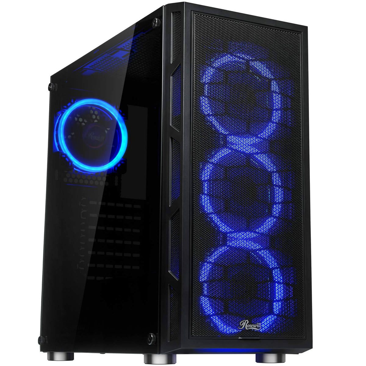 ATX Mid Tower PC Computer Case with Dual Ring Blue LED Fans W459920