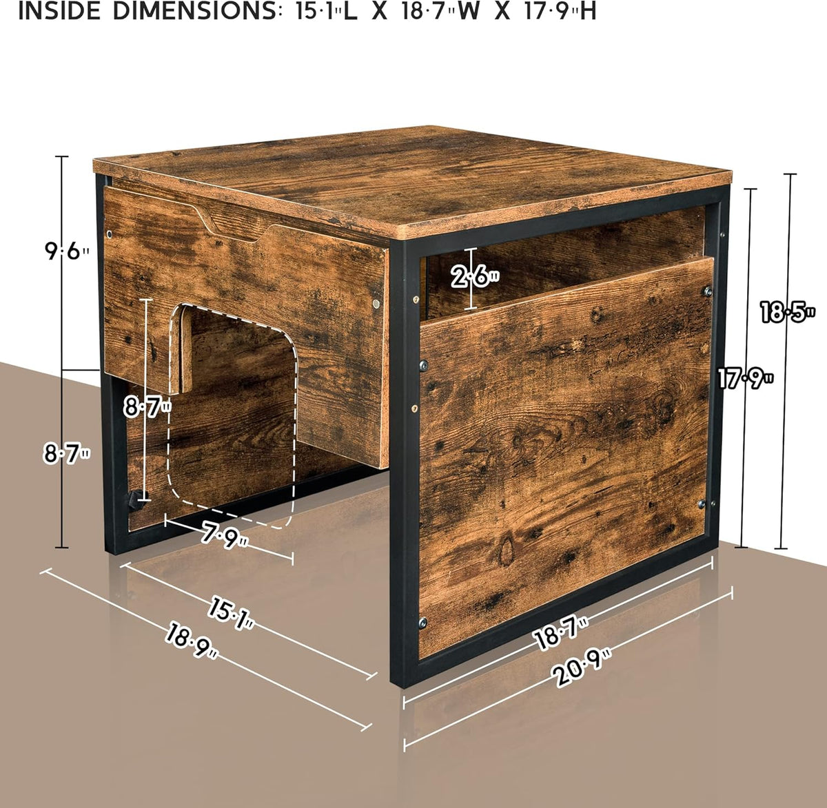 Rustic Brown and Black Cat Litter Box Enclosure with Magnetic Door Q2216