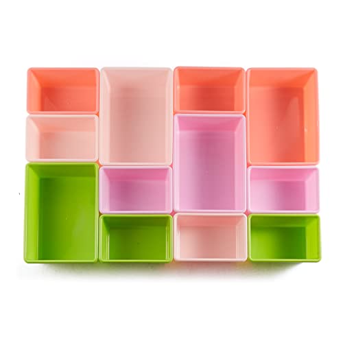 White Wood Kids Toy Storage Organizer with 12 Plastic Pink Bins H3470