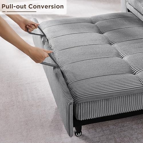 Light Grey Corduroy 3 in 1 Convertible Sleeper Sofa Bed S168