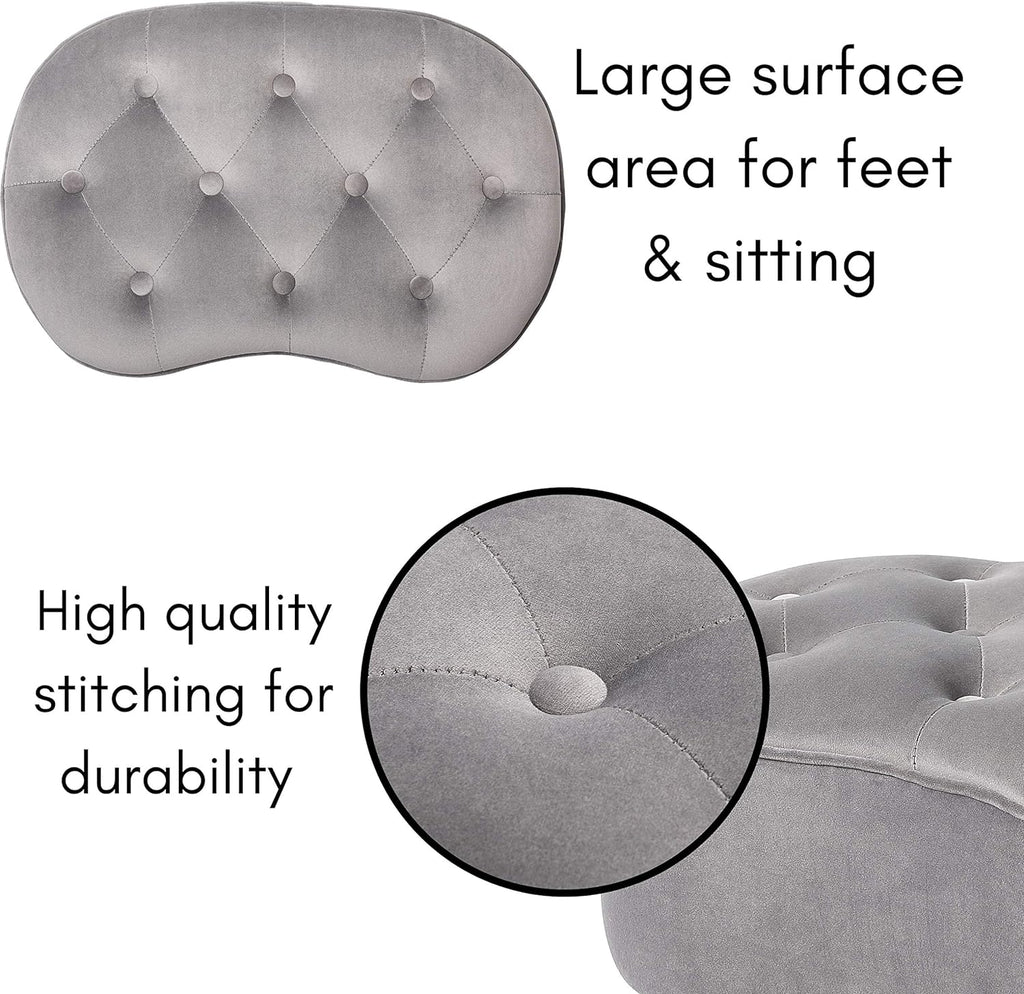 Grey Velvet Ottoman Foot Stool with Steel Legs A849