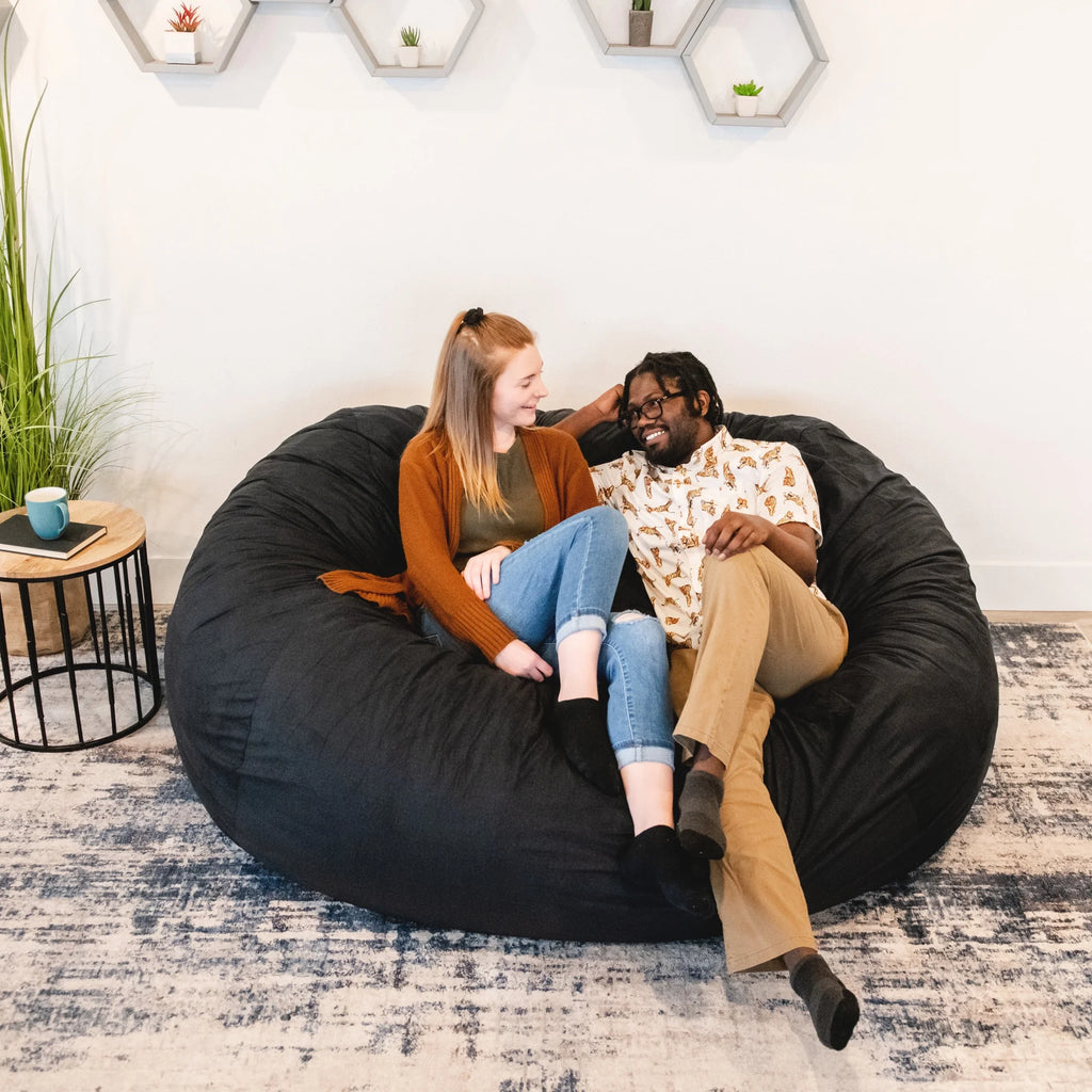 Black 6 feet Foam Filled Bean Bag Chair with Removable Cover H468793