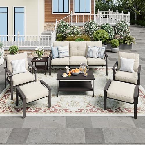 5-Piece Outdoor Metal Sectional Furniture Set with Cushions and Coffee Table E93693