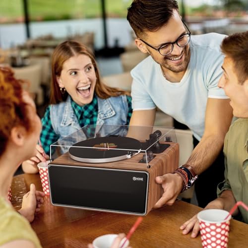 Vinyl Record Player Bluetooth Turntable with 4 Stereo Speakers Belt Drive 2-Speed J608409