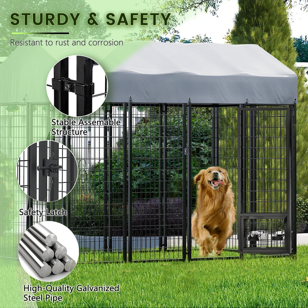 8x4x6 FT Outdoor Dog Kennel with Rotating Dog Bowl H79129