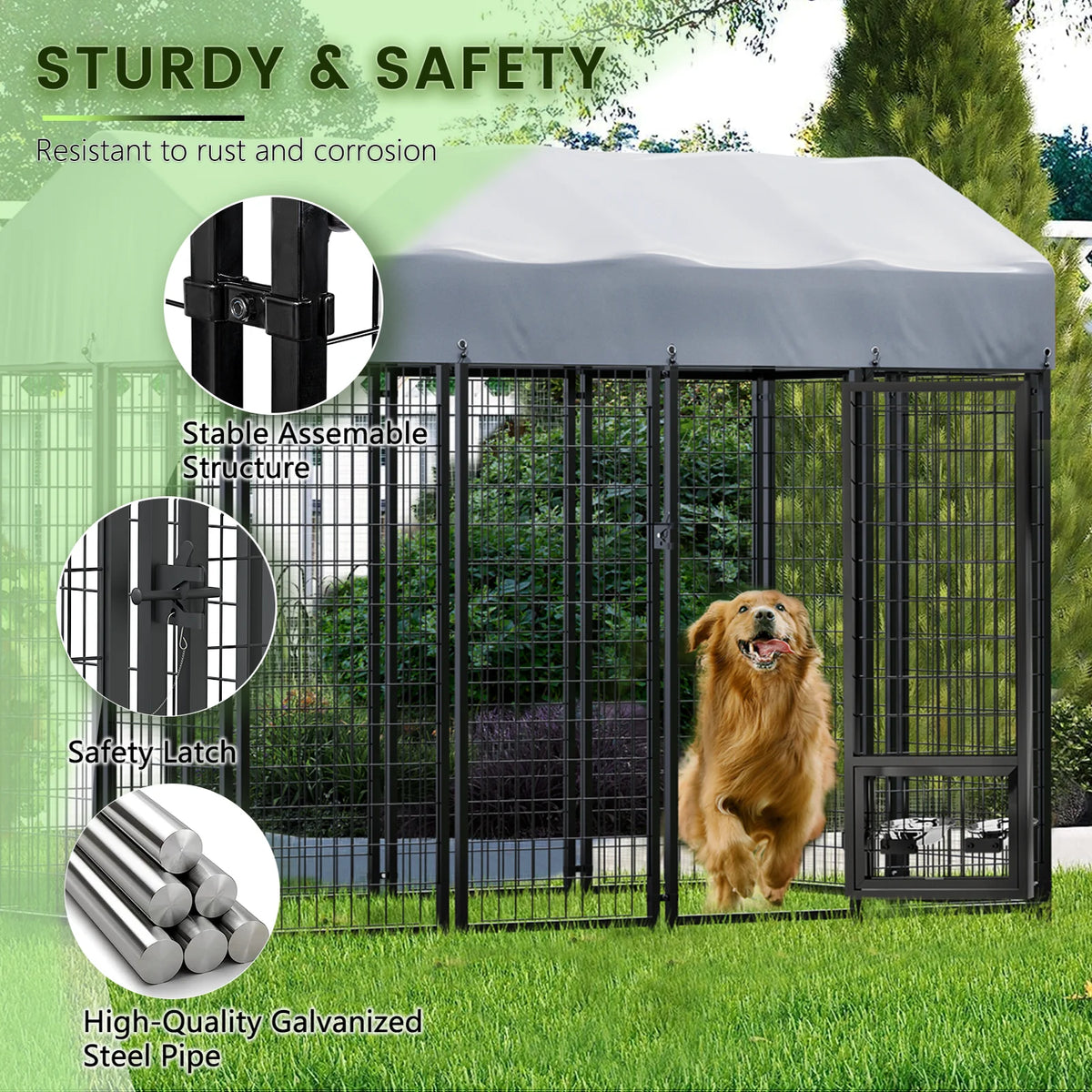 8x4x6 FT Outdoor Dog Kennel with Rotating Dog Bowl H79129
