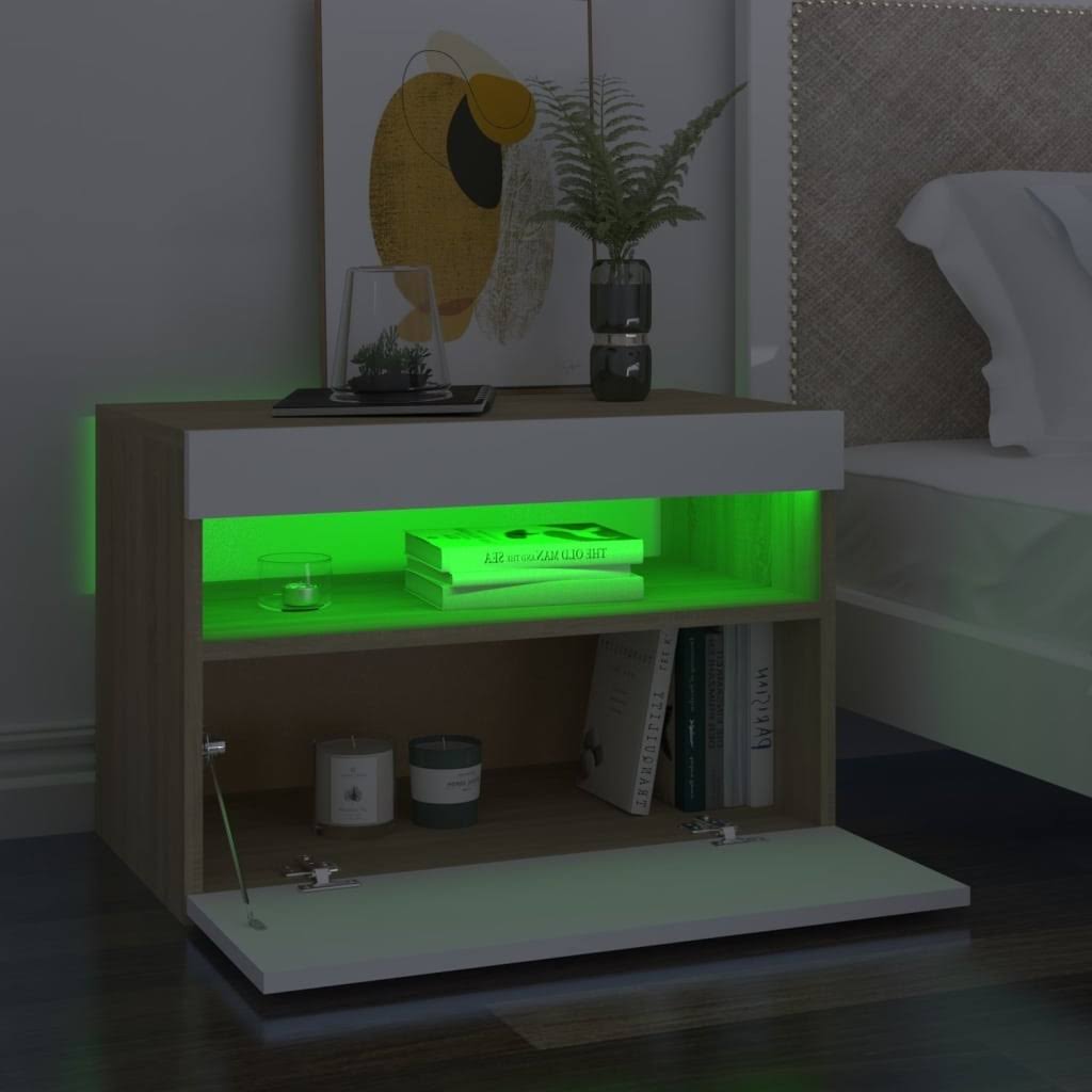 White and Sonoma Oak TV Cabinet with LED Lights U8458