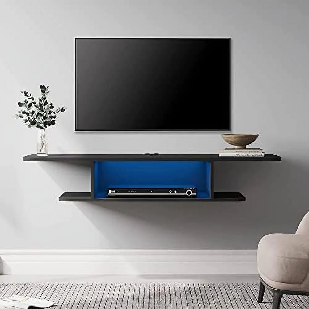 Wall Mounted TV Stand with Yellow LED Lights V168996