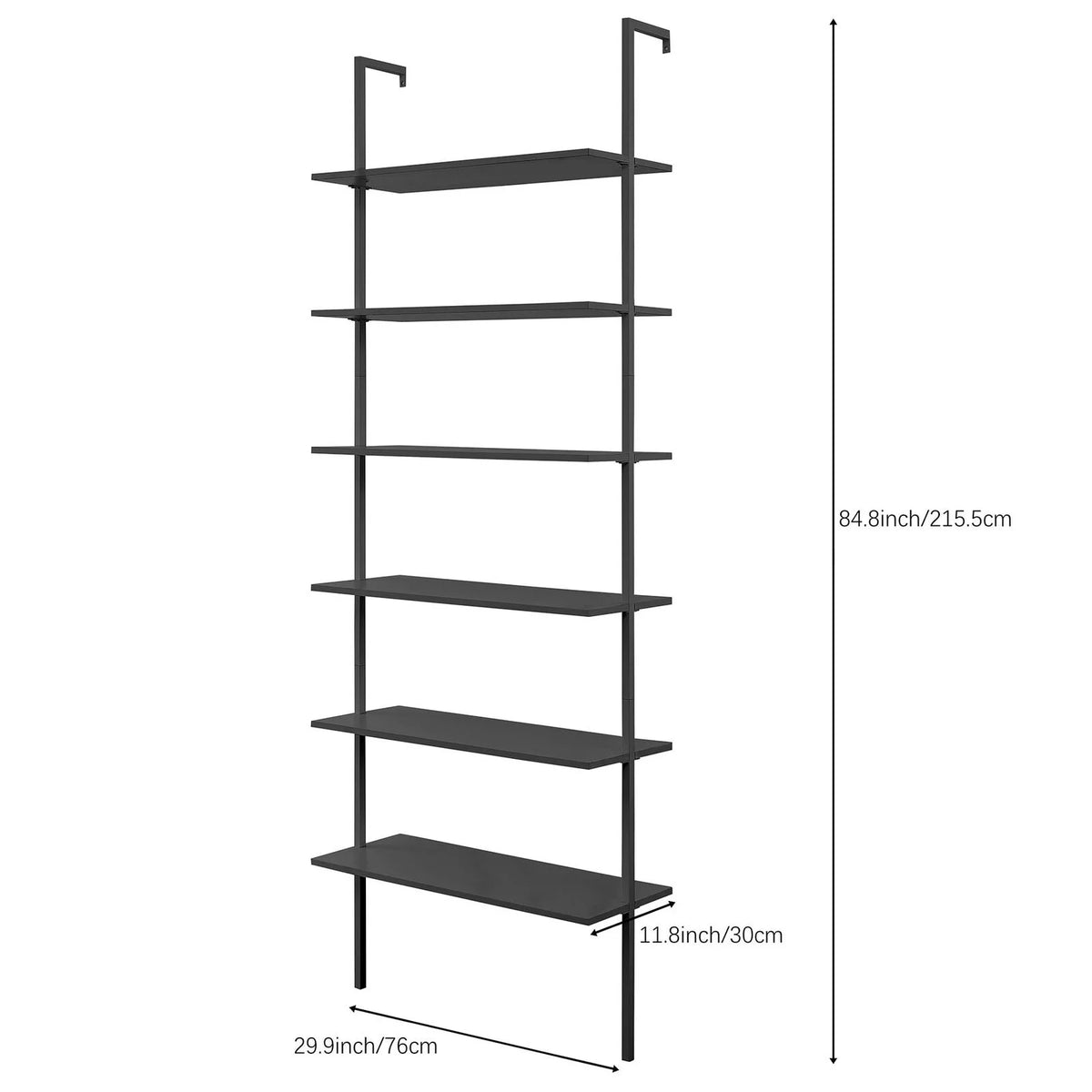 White 6-shelf Wood Wall-Mounted Bookshelf G954