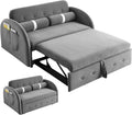 Grey Velvet Convertible Sleeper Sofa Bed with Lumbar Pillows F16199