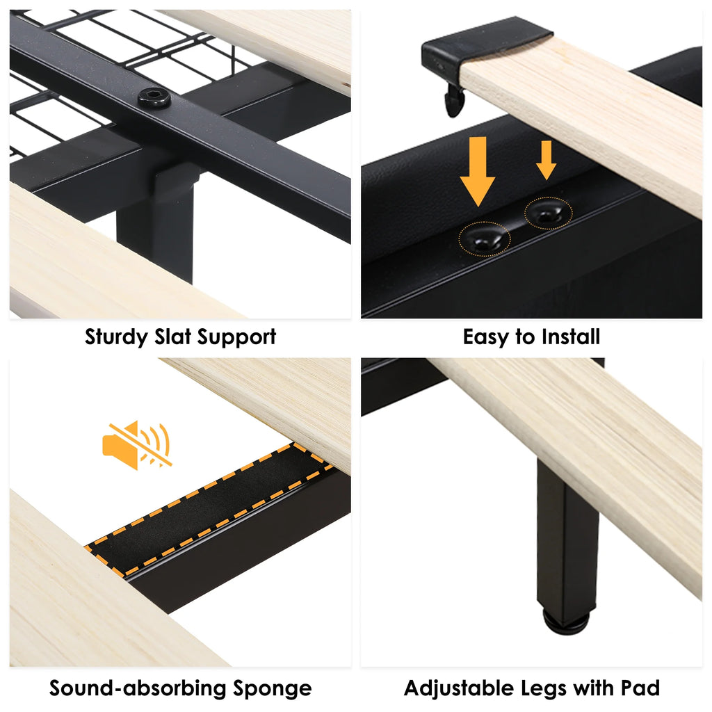 Queen LED Platform Bed Frame with 4 Storage Drawers Q190731