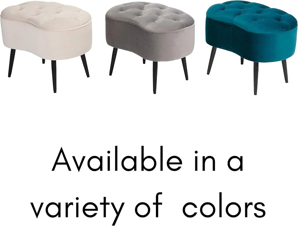 Grey Velvet Ottoman Foot Stool with Steel Legs A849