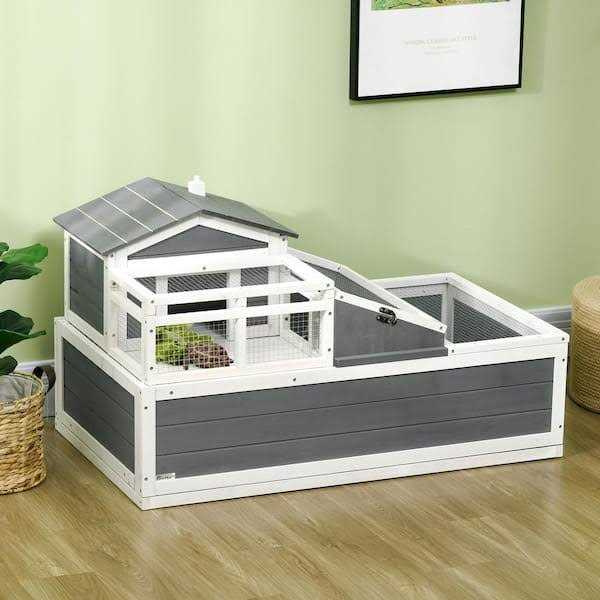 3-Room Wooden Tortoise Habitat House with Balcony J693174