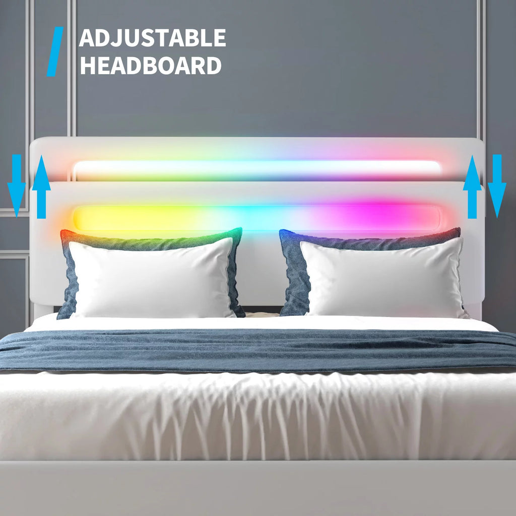 King Bed Frame with 4 Storage Drawers, Adjustable Headboard, White U108