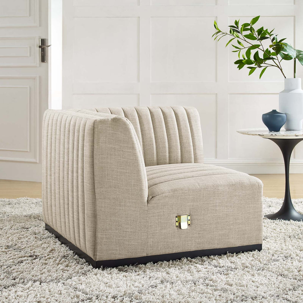Beige Tufted Fabric Corner Chair P208280