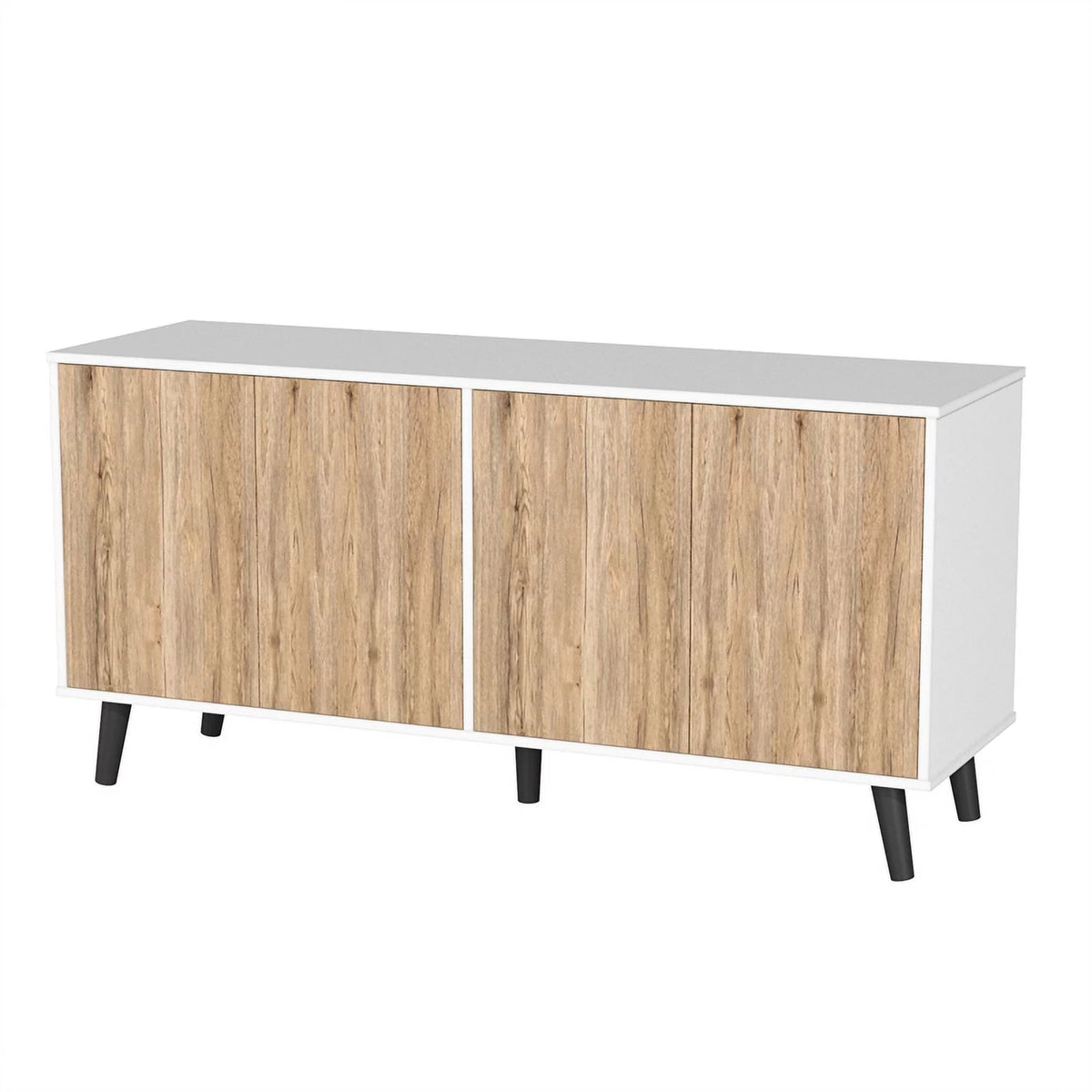 White & Natural Sideboard Buffet Cabinet with Storage U9249
