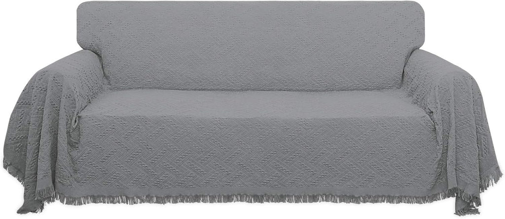 Geometrical Jacquard Sofa Cover for 3 Cushion Couch, L Shape Sectional, Washable Furniture Protector (91x134 inch, Dark Gray) T77311