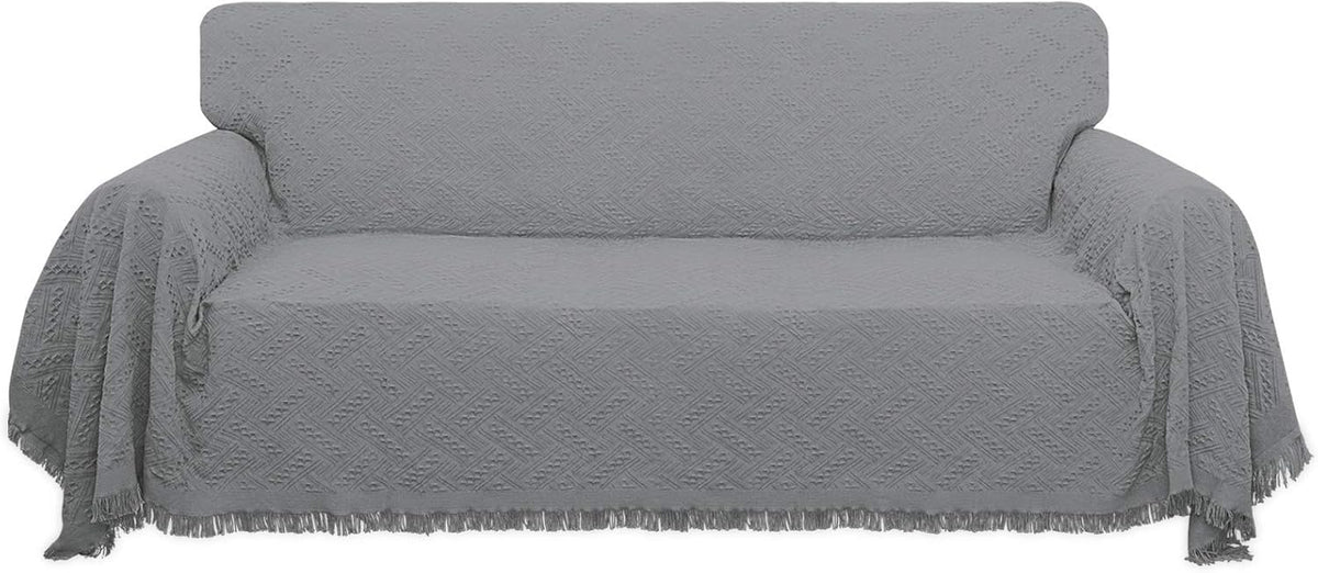 Geometrical Jacquard Sofa Cover for 3 Cushion Couch, L Shape Sectional, Washable Furniture Protector (91x134 inch, Dark Gray) T77311