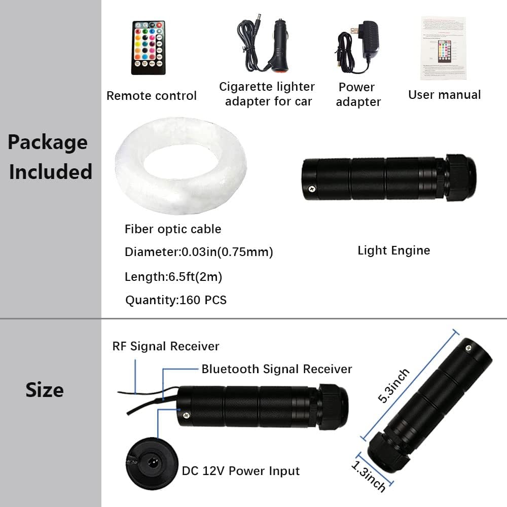 Car Use Bluetooth 6W RGB LED Fiber Optic Light Star Ceiling Kit A41815