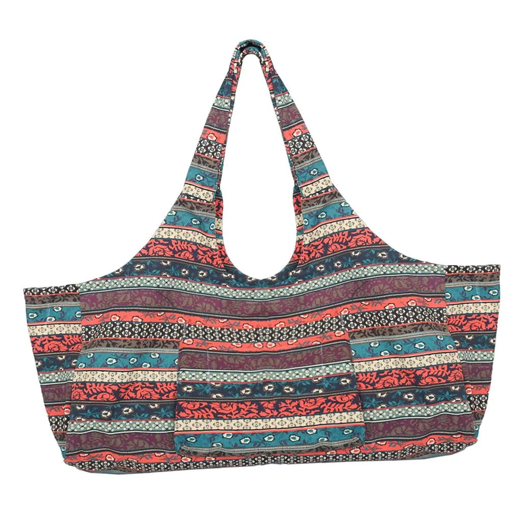 Patterned Canvas Yoga Mat Tote Bag Carrier with Side Pocket D532284