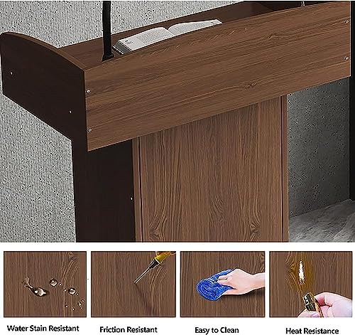 Wood Stand Floor Standing Podium with Storage Shelf Q865372