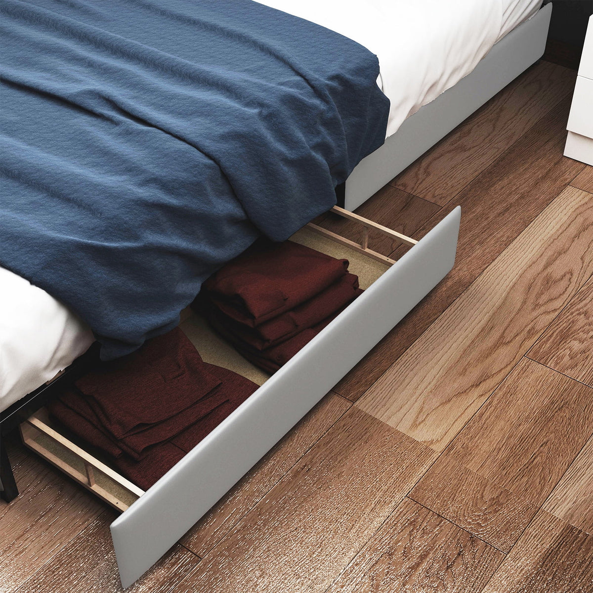 King Bed Frame with 4 Storage Drawers, Adjustable Headboard, White U108
